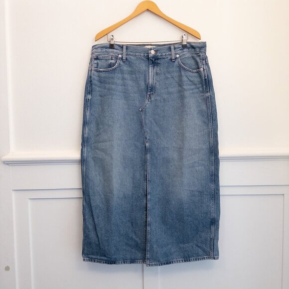 Madewell Size 33 100% Cotton Denim Midi Skirt Blue High Waist Classic Straight - Picture 1 of 4